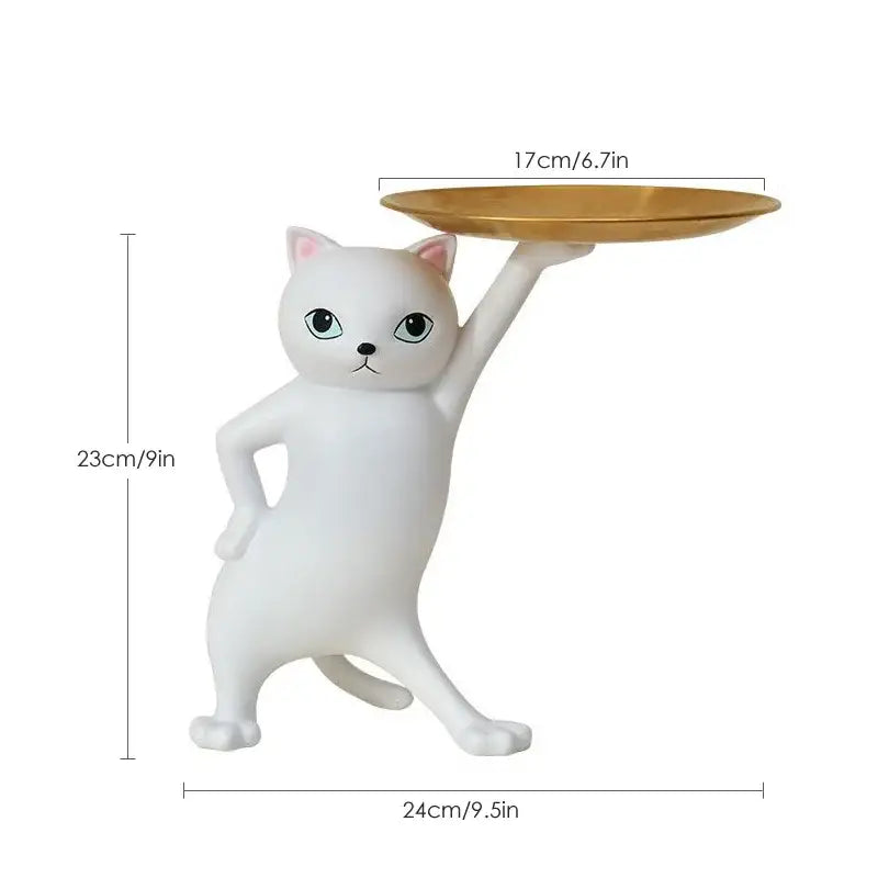 White ceramic cat tray sculpture office desk storage accessory