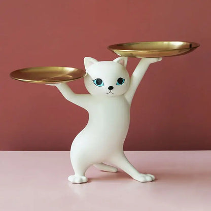 White ceramic cat tray sculpture office desk storage accessory