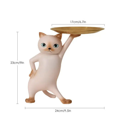 White ceramic cat tray sculpture office desk storage accessory