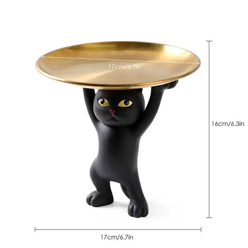 White ceramic cat tray sculpture office desk storage accessory