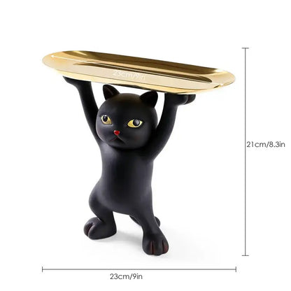 White ceramic cat tray sculpture office desk storage accessory