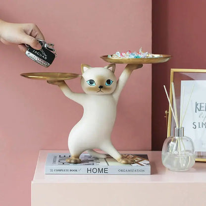 White ceramic cat tray sculpture office desk storage accessory