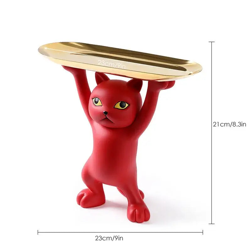 White ceramic cat tray sculpture office desk storage accessory