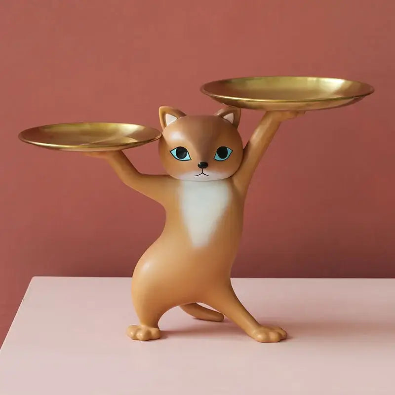 White ceramic cat tray sculpture office desk storage accessory