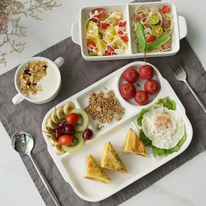 White ceramic divided plate dining room compartmentalized tray