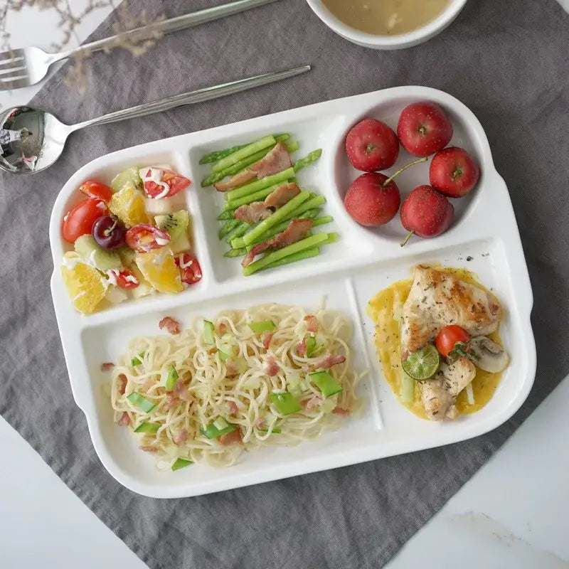 White ceramic divided plate dining room compartmentalized tray