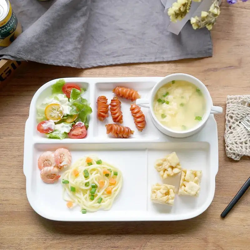 White ceramic divided plate dining room compartmentalized tray