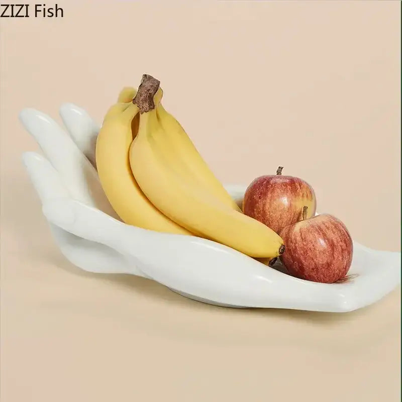 White ceramic hand fruit plate tray living room decor