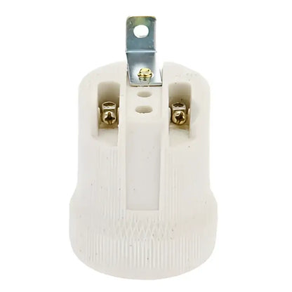 White ceramic lamp holder base with brass prongs for bedroom lighting