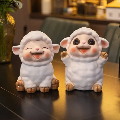 White ceramic sheep savings jar piggy bank family bedroom decor
