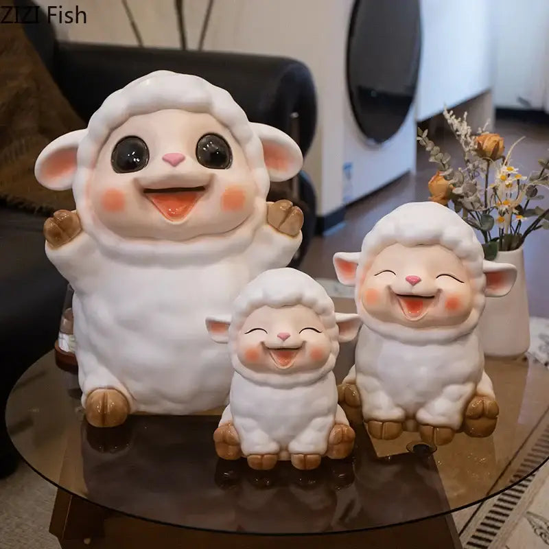 White ceramic sheep savings jar piggy bank family bedroom decor