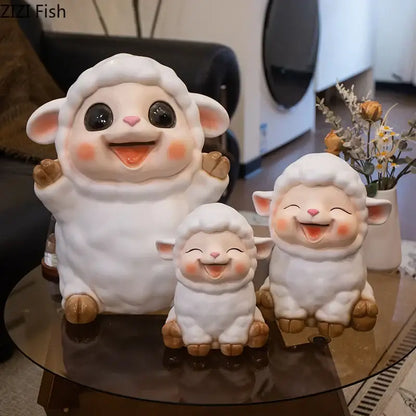 White ceramic sheep savings jar piggy bank family bedroom decor