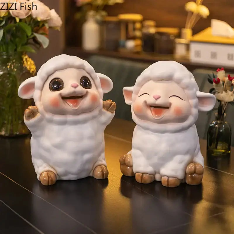 White ceramic sheep savings jar piggy bank family bedroom decor