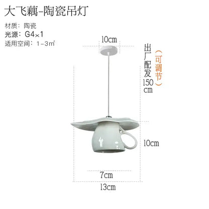 White ceramic teapot and mug pendant lights for kitchen dining room