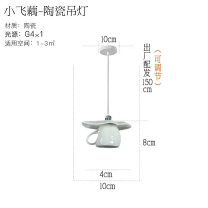 White ceramic teapot and mug pendant lights for kitchen dining room