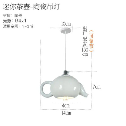 White ceramic teapot and mug pendant lights for kitchen dining room