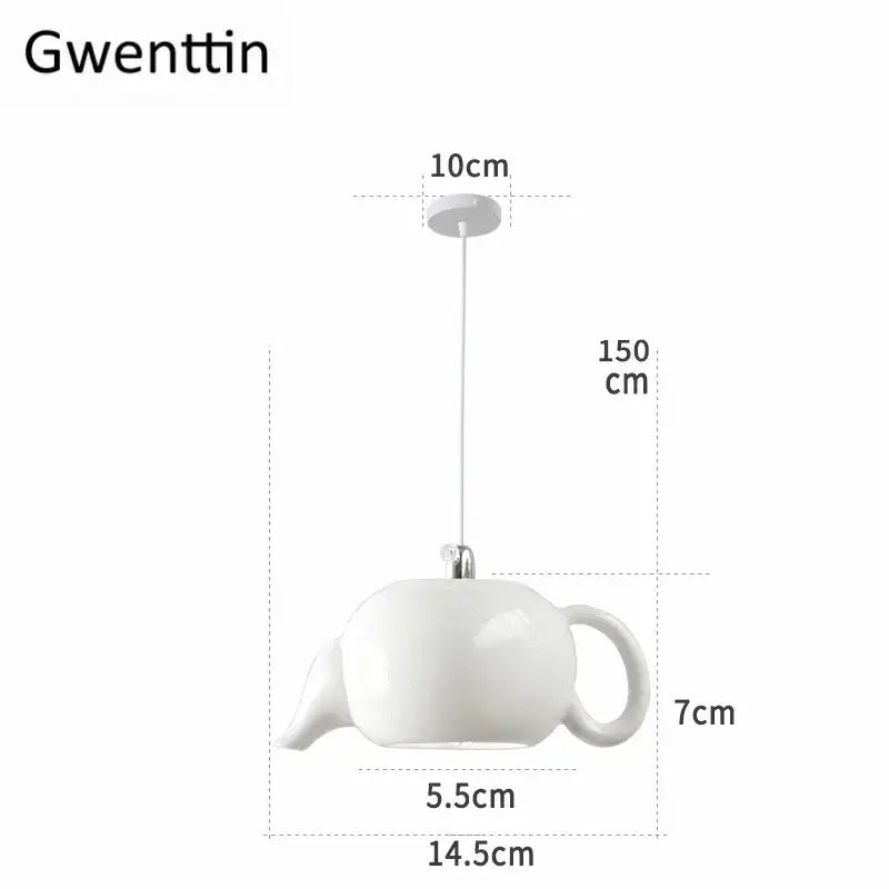 White ceramic teapot led pendant lights kitchen warm glow interior