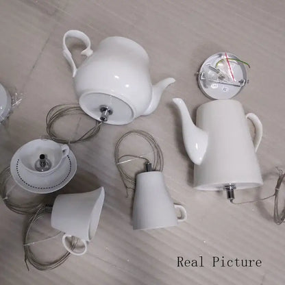 White ceramic teapot led pendant lights kitchen warm glow interior