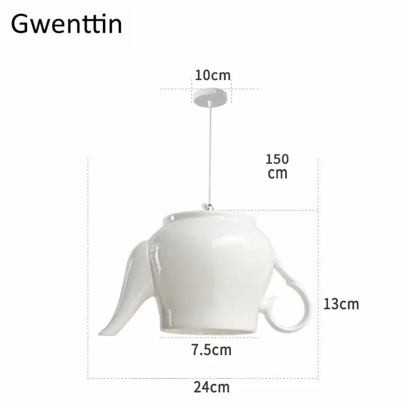 White ceramic teapot led pendant lights kitchen warm glow interior
