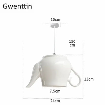 White ceramic teapot led pendant lights kitchen warm glow interior
