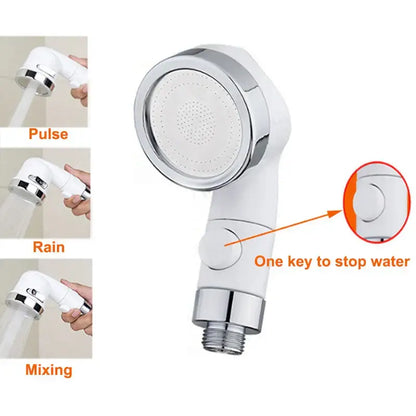 White & chrome handheld shower nozzle with hose for bathroom