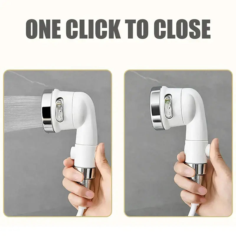 White & chrome handheld shower nozzle with hose for bathroom