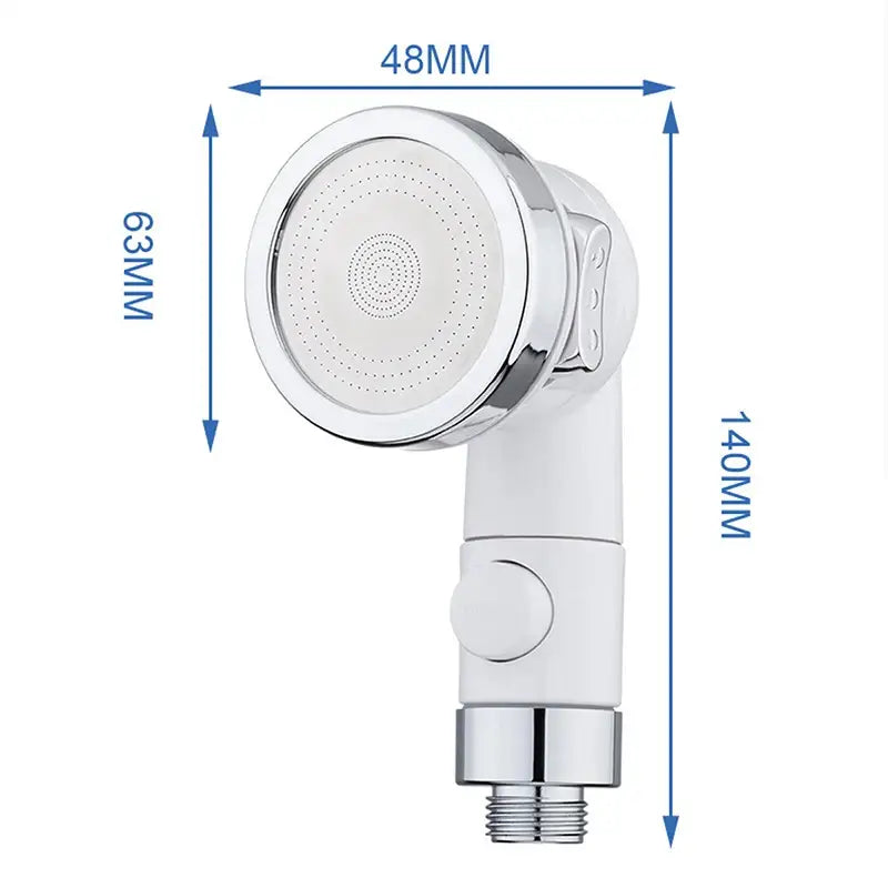 White & chrome handheld shower nozzle with hose for bathroom