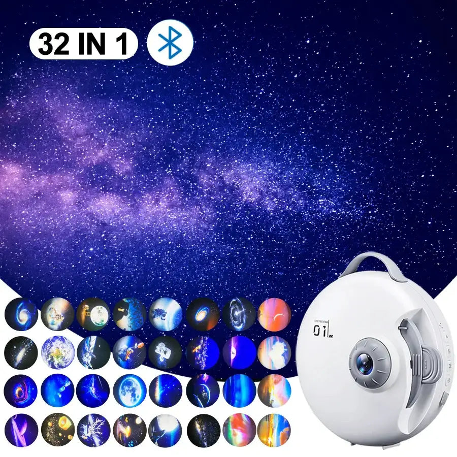 White circular galaxy star projector night light bedroom decor