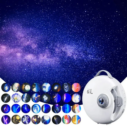 White circular galaxy star projector night light bedroom decor