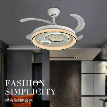 White circular remote control ceiling fan dimmable smart bedroom