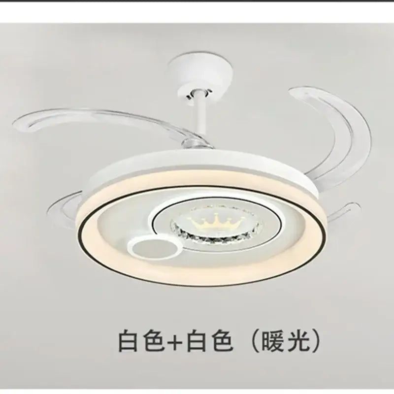 White circular remote control ceiling fan dimmable smart bedroom