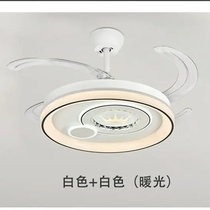 White circular remote control ceiling fan dimmable smart bedroom
