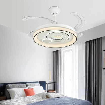 White circular remote control ceiling fan dimmable smart bedroom