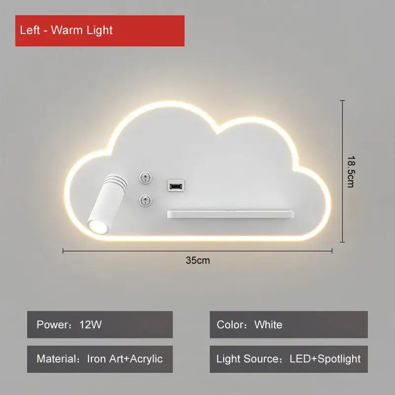 White cloud led bed lamp with wireless phone charging bedroom light