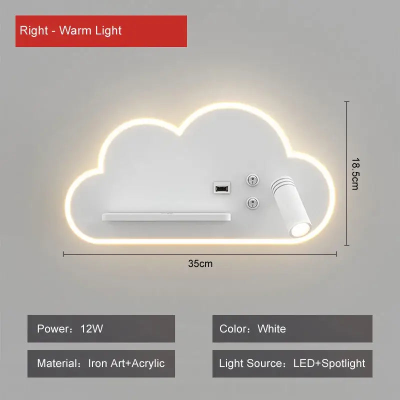 White cloud led bed lamp with wireless phone charging bedroom light