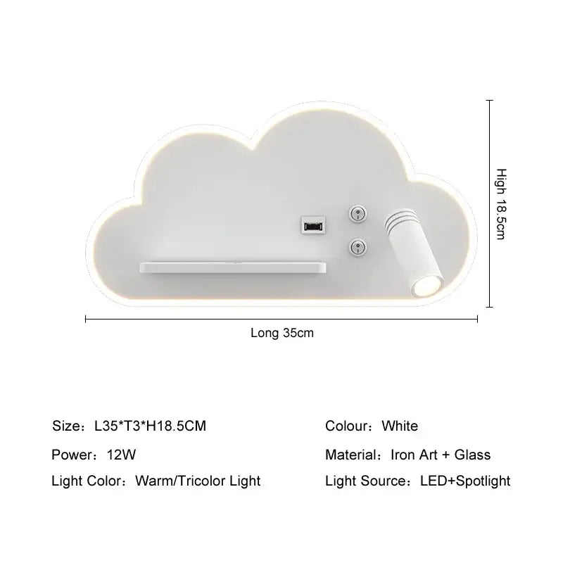 White cloud led bed lamp with wireless phone charging bedroom light