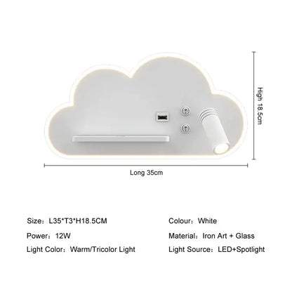 White cloud led bed lamp with wireless phone charging bedroom light