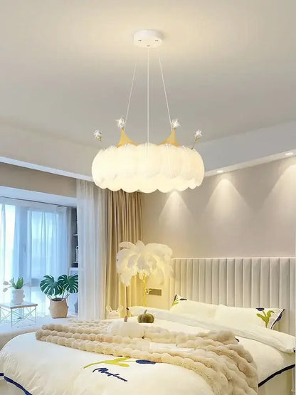 White cloud led crown small chandelier gold & white bedroom light