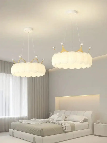 White cloud led crown small chandelier gold & white bedroom light