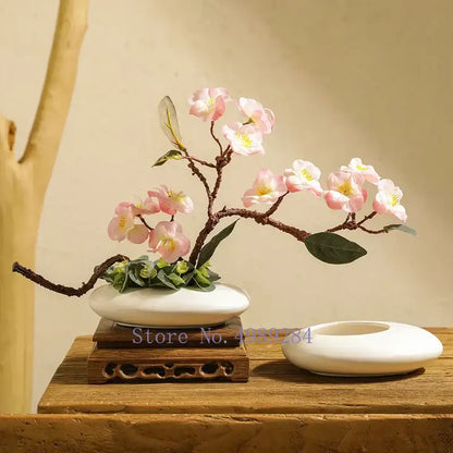 White cobblestone deformation ceramic vase for living room decor