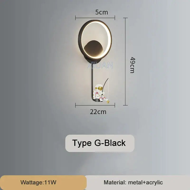 White crescent astronaut wall lamp bedroom starlight decor