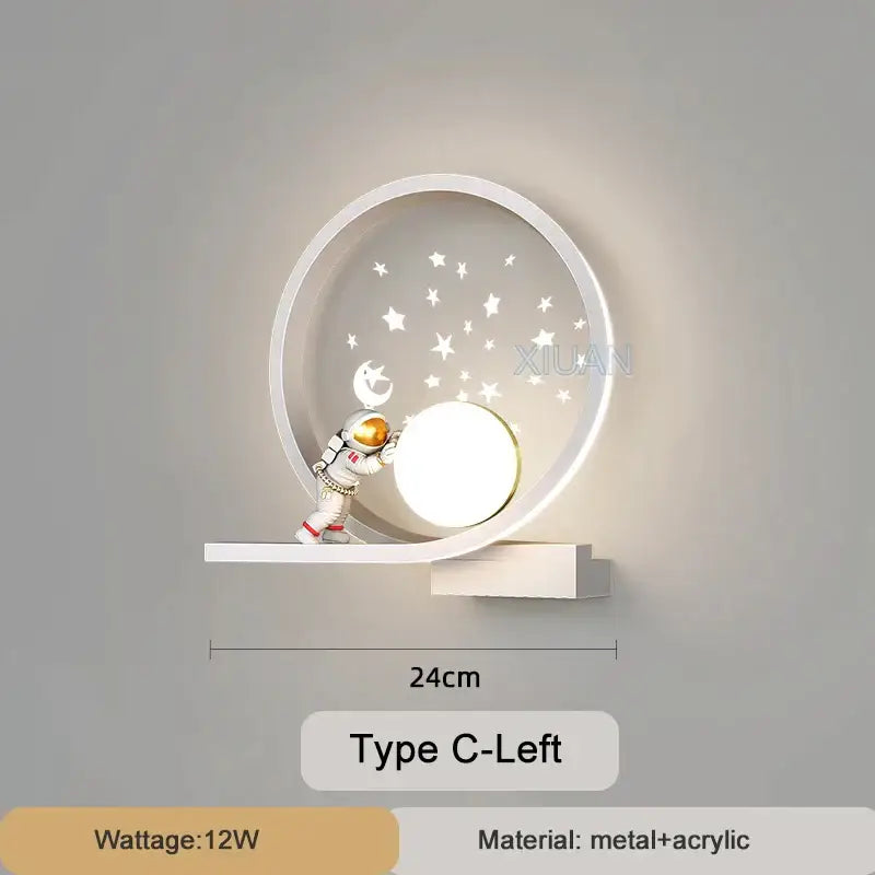 White crescent astronaut wall lamp bedroom starlight decor