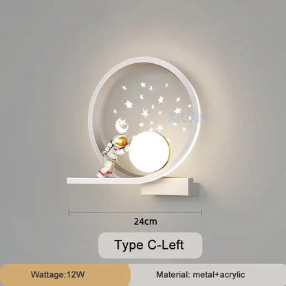 White crescent astronaut wall lamp bedroom starlight decor