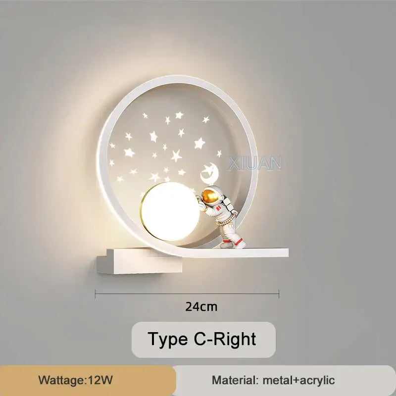 White crescent astronaut wall lamp bedroom starlight decor
