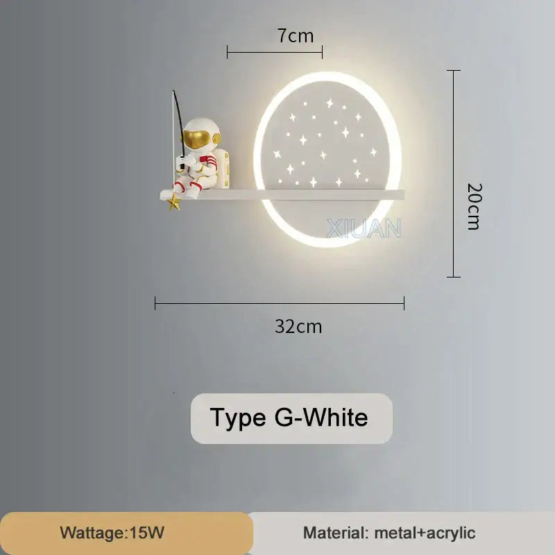 White crescent astronaut wall lamp bedroom starlight decor