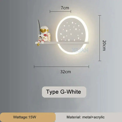 White crescent astronaut wall lamp bedroom starlight decor