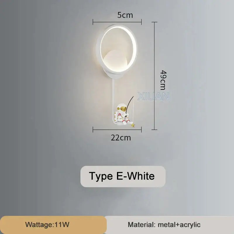 White crescent astronaut wall lamp bedroom starlight decor