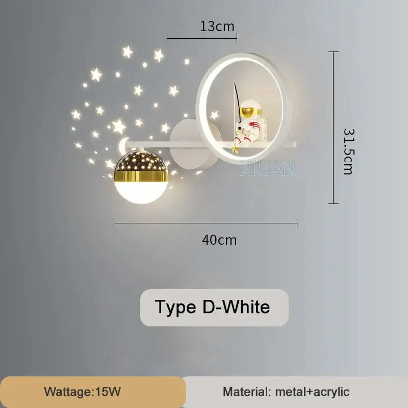 White crescent astronaut wall lamp bedroom starlight decor