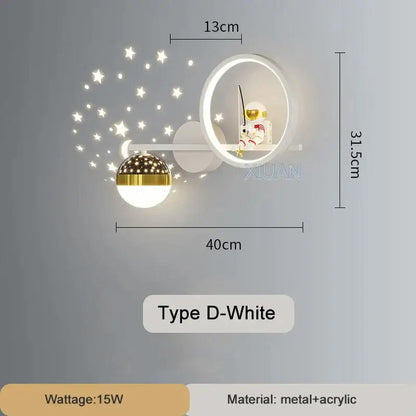 White crescent astronaut wall lamp bedroom starlight decor