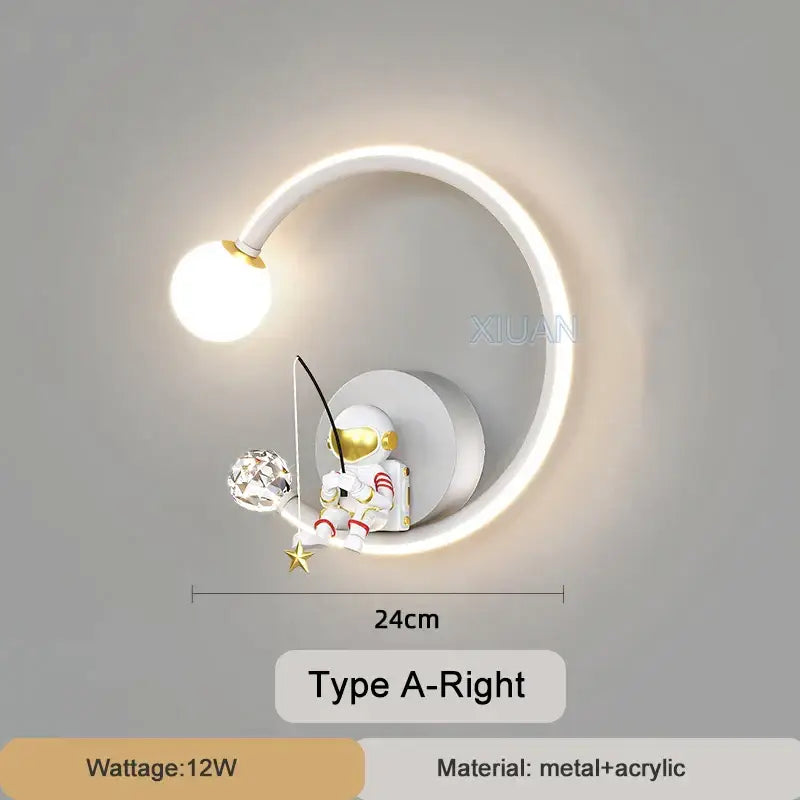 White crescent astronaut wall lamp bedroom starlight decor